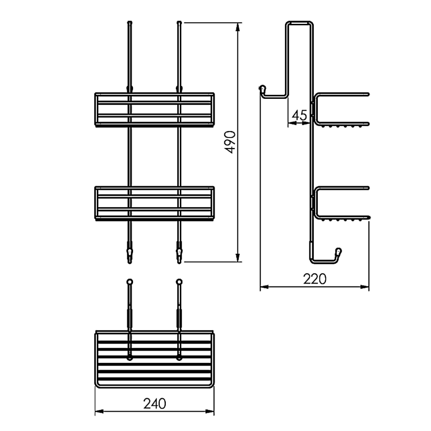 Gedy - Επιτοίχιο ράφι για ντουζιέρα CHROM LINE 49x24 cm μαύρο ματ