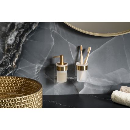 Gedy - Επιτοίχιος δοσομετρητής σαπουνιού PIRENEI 110 ml γαλακτερό γυαλί/ματ χρυσό