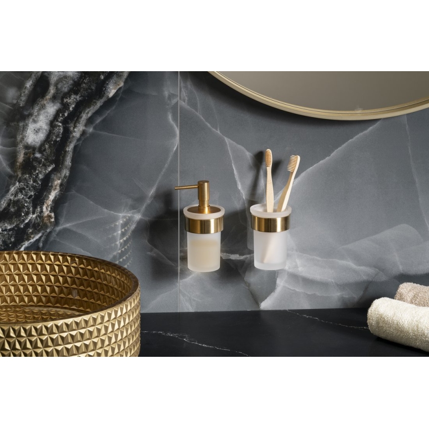 Gedy - Επιτοίχιος δοσομετρητής σαπουνιού PIRENEI 110 ml γαλακτερό γυαλί/ματ χρυσό