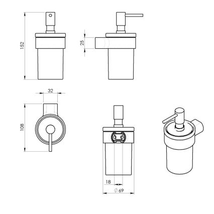 Gedy - Επιτοίχιος δοσομετρητής σαπουνιού PIRENEI 110 ml γαλακτόχρωμο γυαλί/ματ μαύρο