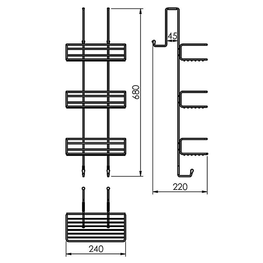 Gedy - Επίτοιχο ράφι ντους CHROM LINE 68x24 cm γυαλιστερό χρώμιο