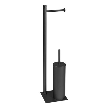 Gedy - Επιδαπέδια βούρτσα τουαλέτας με βάση για χαρτί υγείας TRILLY ματ μαύρο