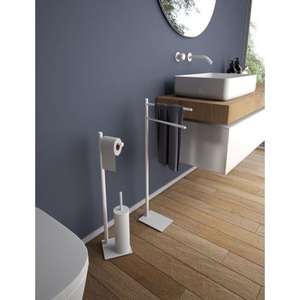 Gedy - Επιδαπέδια βούρτσα WC με θήκη για χαρτί υγείας TRILLY ματ λευκή