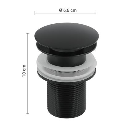 Gedy - Βαλβίδα νιπτήρα CLICK-CLACK, διάμετρος 6,6 εκ., μαύρη ματ