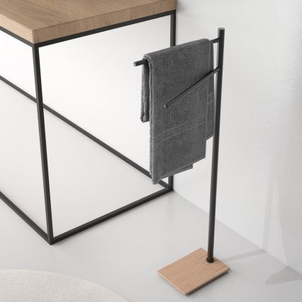 Gedy - Βάση για πετσέτες TRILLY 83,5 cm ματ μαύρο/μπαμπού