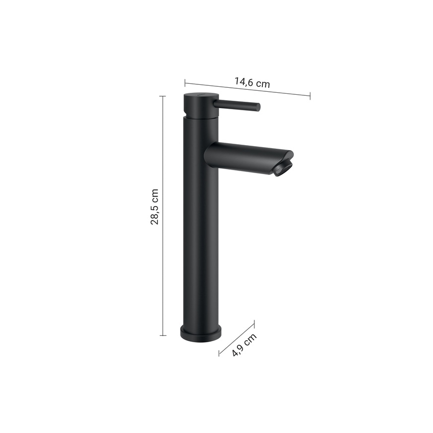 Gedy - Μπαταρία νιπτήρα ALTO HIGH 28,5 cm ματ μαύρη