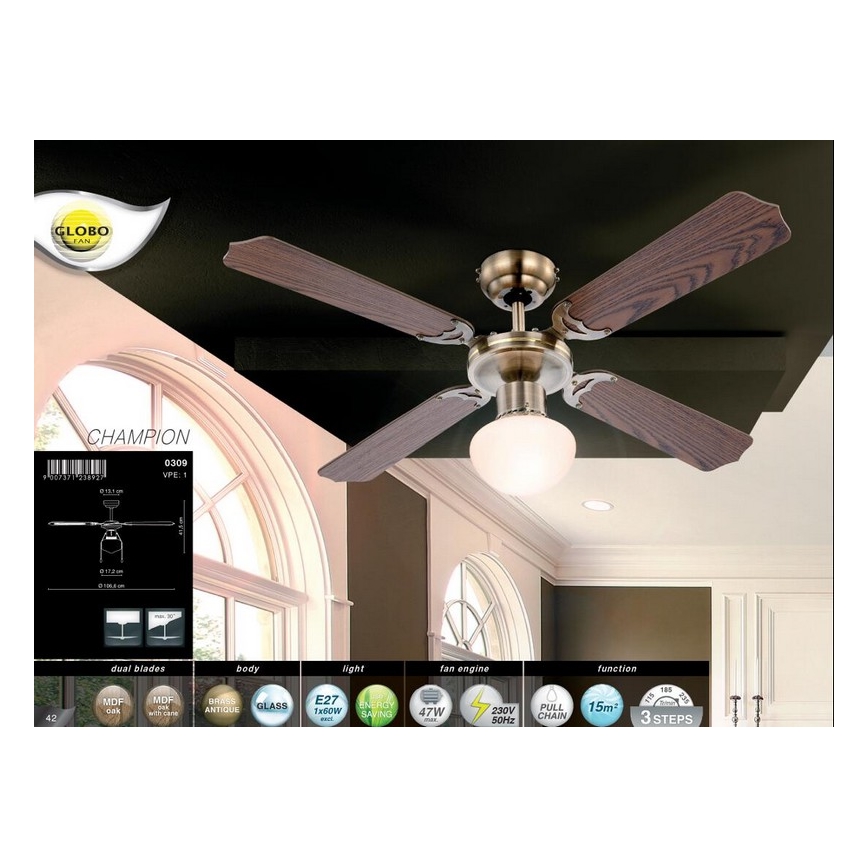 Globo - Ανεμιστήρας οροφής 1xE27/60W/230V