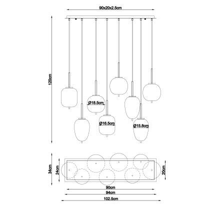 Globo - Κρεμαστό φωτιστικό οροφής 8xE14/40W/230V ορείχαλκος