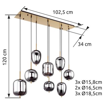 Globo - Κρεμαστό φωτιστικό οροφής 8xE14/40W/230V φιμέ