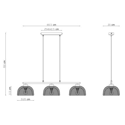 Globo - Πολύφωτο σε σχοινί 3xE14/40W/230V