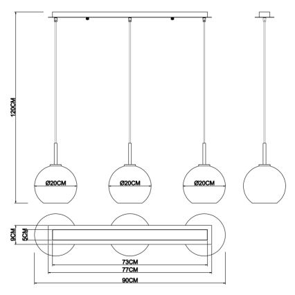 Globo - Πολύφωτο με συρματόσχοινο 3xE27/60W/230V