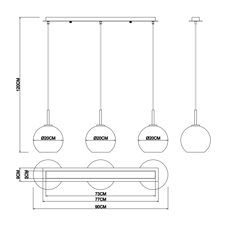 Globo - Πολύφωτο με συρματόσχοινο 3xE27/60W/230V