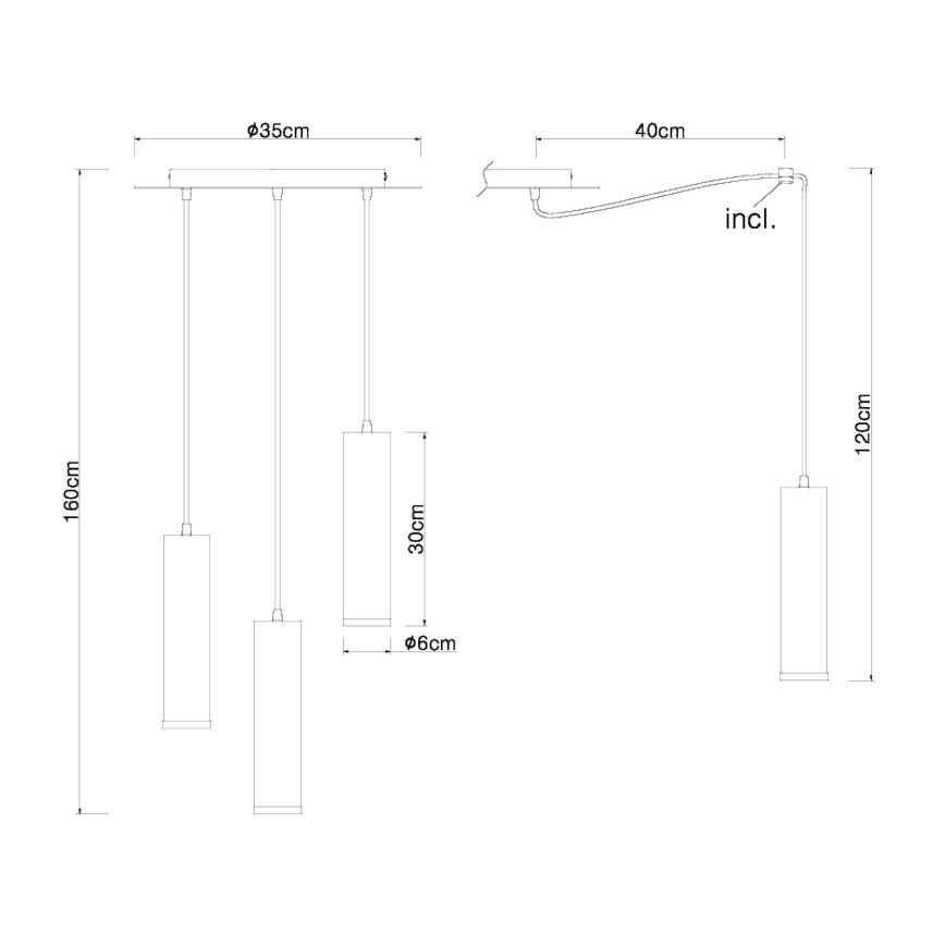 Globo - Φωτιστικό οροφής με καλώδιο 3xE27/60W/230V μαύρο ξύλο