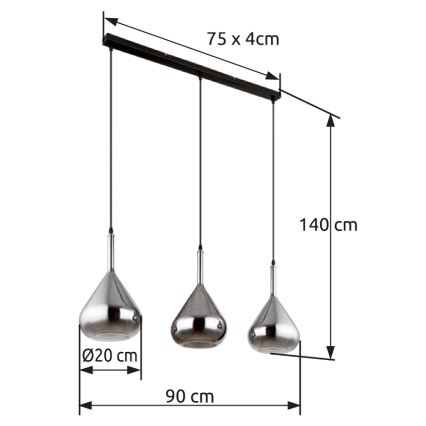 Globo - Κρεμαστό φωτιστικό οροφής 3xE27/60W/230V μαύρο