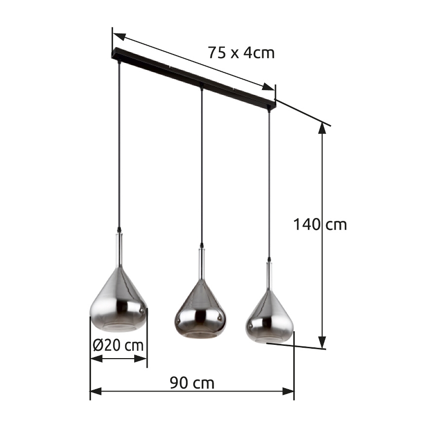Globo - Κρεμαστό φωτιστικό οροφής 3xE27/60W/230V μαύρο