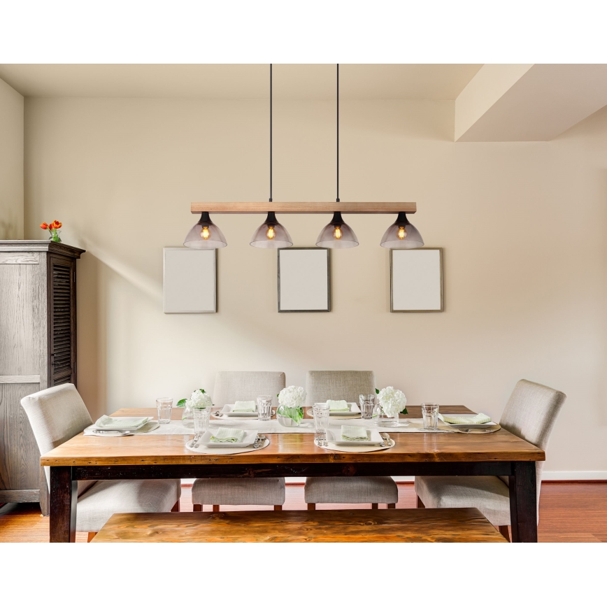 Globo - Κρεμαστό φωτιστικό οροφής 4xE14/15W/230V πεύκο