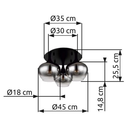 Globo - Πλαφονιέρα οροφής 3xE27/40W/230V διάμετρος 45 cm μαύρο