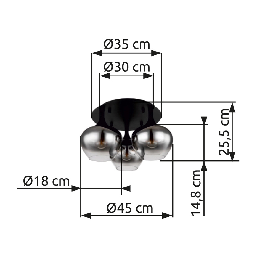 Globo - Πλαφονιέρα οροφής 3xE27/40W/230V διάμετρος 45 cm μαύρο