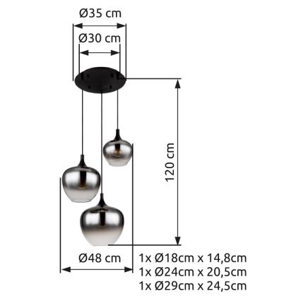 Globo - Κρεμαστό φωτιστικό οροφής 3xE27/40W/230V διάμετρος 48 cm μαύρο