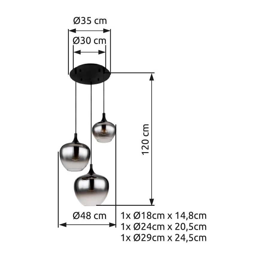 Globo - Κρεμαστό φωτιστικό οροφής 3xE27/40W/230V διάμετρος 48 cm μαύρο