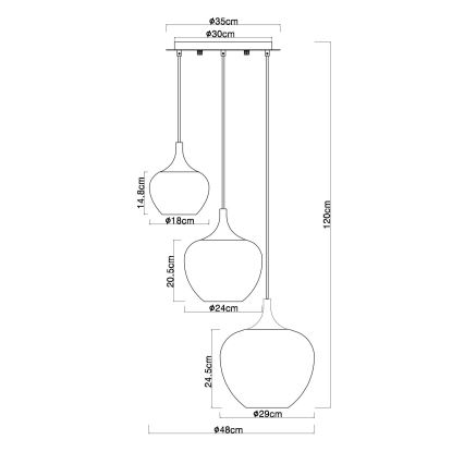 Globo - Κρεμαστό φωτιστικό οροφής 3xE27/40W/230V χαλκός