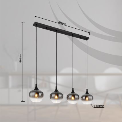Globo - Κρεμαστό φωτιστικό με καλώδιο 4xE27/40W/230V μαύρο