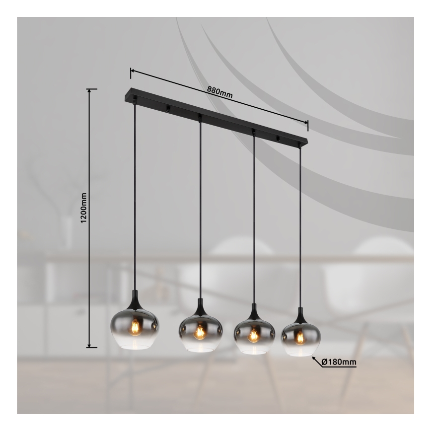 Globo - Κρεμαστό φωτιστικό με καλώδιο 4xE27/40W/230V μαύρο