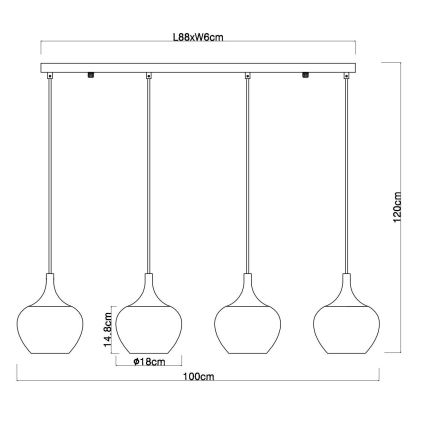 Globo - Κρεμαστό φωτιστικό οροφής 4xE27/40W/230V χαλκός