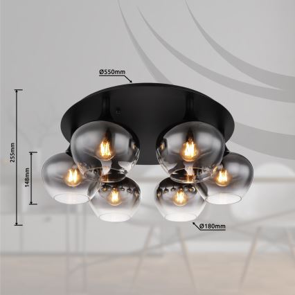 Globo - Προσκολλητό φωτιστικό οροφής 6xE27/40W/230V διάμετρος 65 εκ. μαύρο