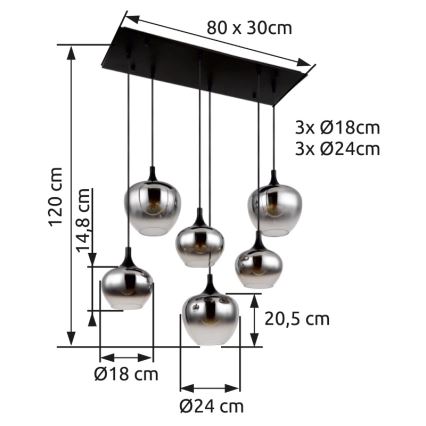 Globo - Κρεμαστό φωτιστικό οροφής 6xE27/40W/230V μαύρο