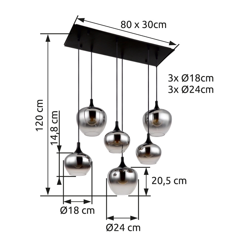 Globo - Κρεμαστό φωτιστικό οροφής 6xE27/40W/230V μαύρο