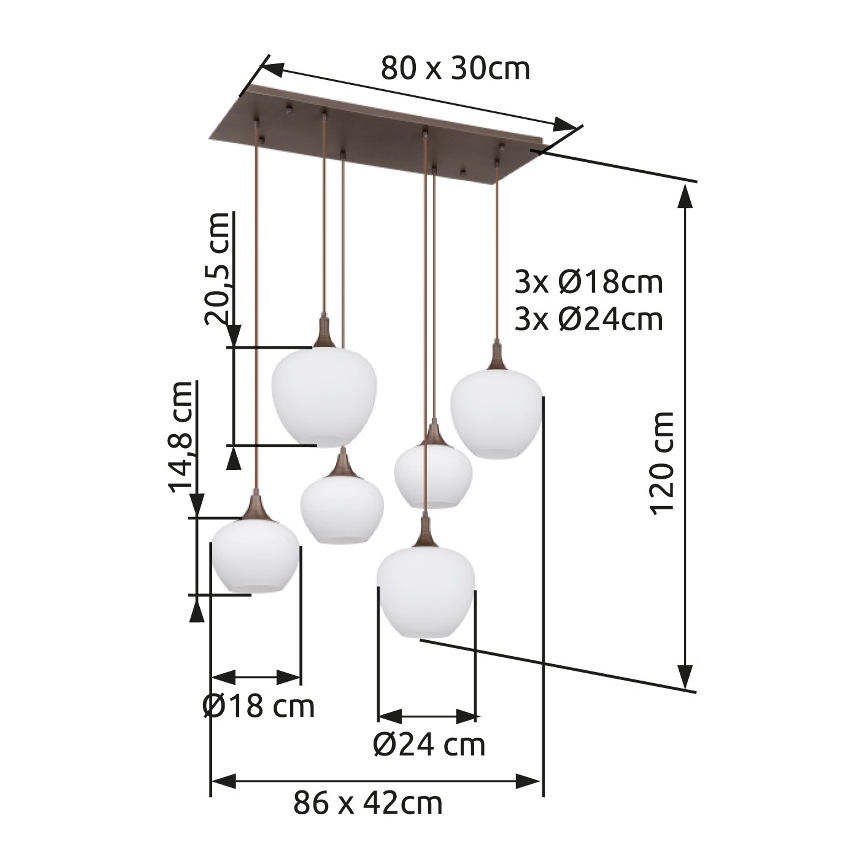 Globo - Κρεμαστό φωτιστικό οροφής 6xE27/40W/230V λευκό