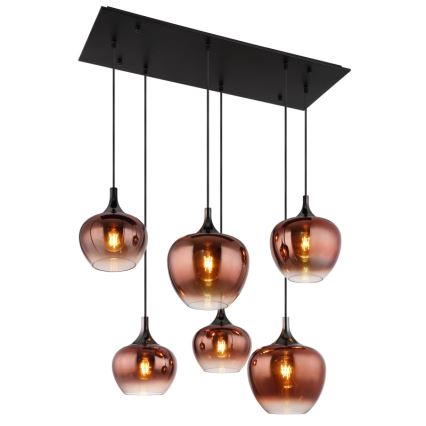 Globo - Κρεμαστό φωτιστικό οροφής 6xE27/40W/230V καφέ/φιμέ