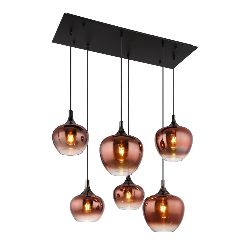 Globo - Κρεμαστό φωτιστικό οροφής 6xE27/40W/230V καφέ/φιμέ