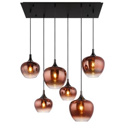Globo - Κρεμαστό φωτιστικό οροφής 6xE27/40W/230V καφέ/φιμέ