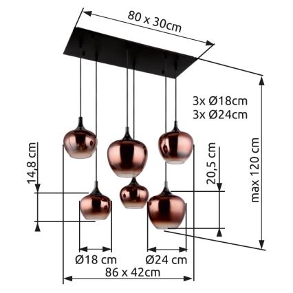 Globo - Κρεμαστό φωτιστικό οροφής 6xE27/40W/230V καφέ/φιμέ