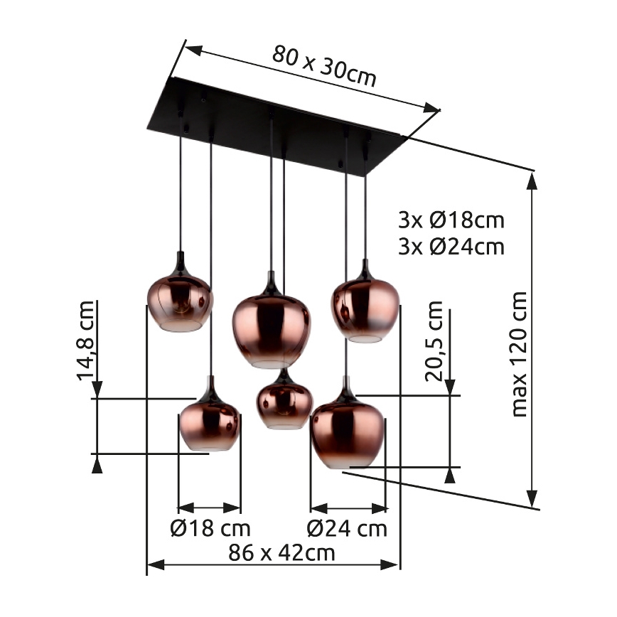 Globo - Κρεμαστό φωτιστικό οροφής 6xE27/40W/230V καφέ/φιμέ