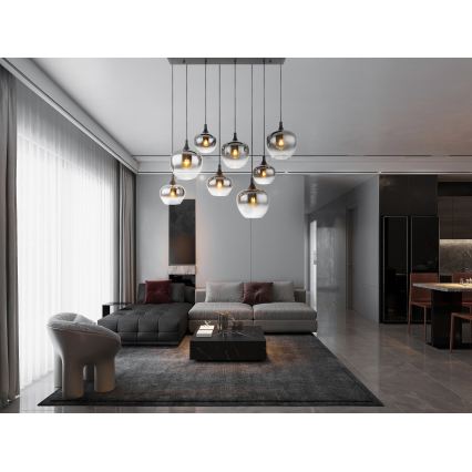 Globo - Κρεμαστός πολυέλαιος με καλώδιο 8xE27/40W/230V μαύρος