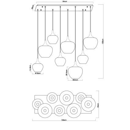Globo - Κρεμαστό φωτιστικό με καλώδιο 8xE27/40W/230V χάλκινο