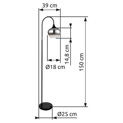 Globo - Επιδαπέδιο φωτιστικό 1xE27/40W/230V μαύρο/φιμέ