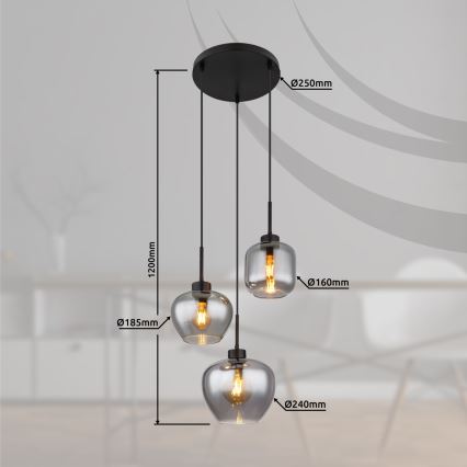 Globo - Κρεμαστό φωτιστικό με καλώδιο 3xE27/40W/230V μαύρο
