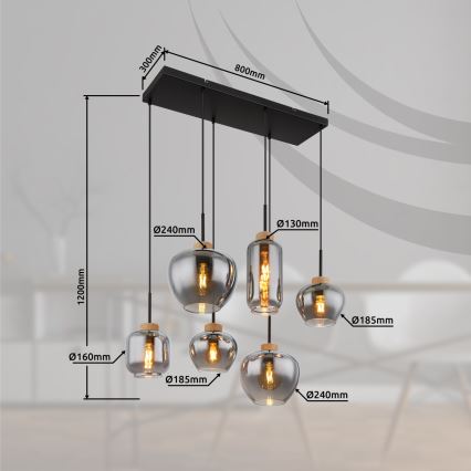Globo - Κρεμαστό φωτιστικό με καλώδιο 6xE27/40W/230V μαύρο