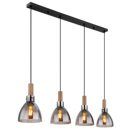 Globo 15550-4H - Κρεμαστό φωτιστικό με καλώδιο MATTEA 4xE27/6W/230V μαύρο/καπνιστό