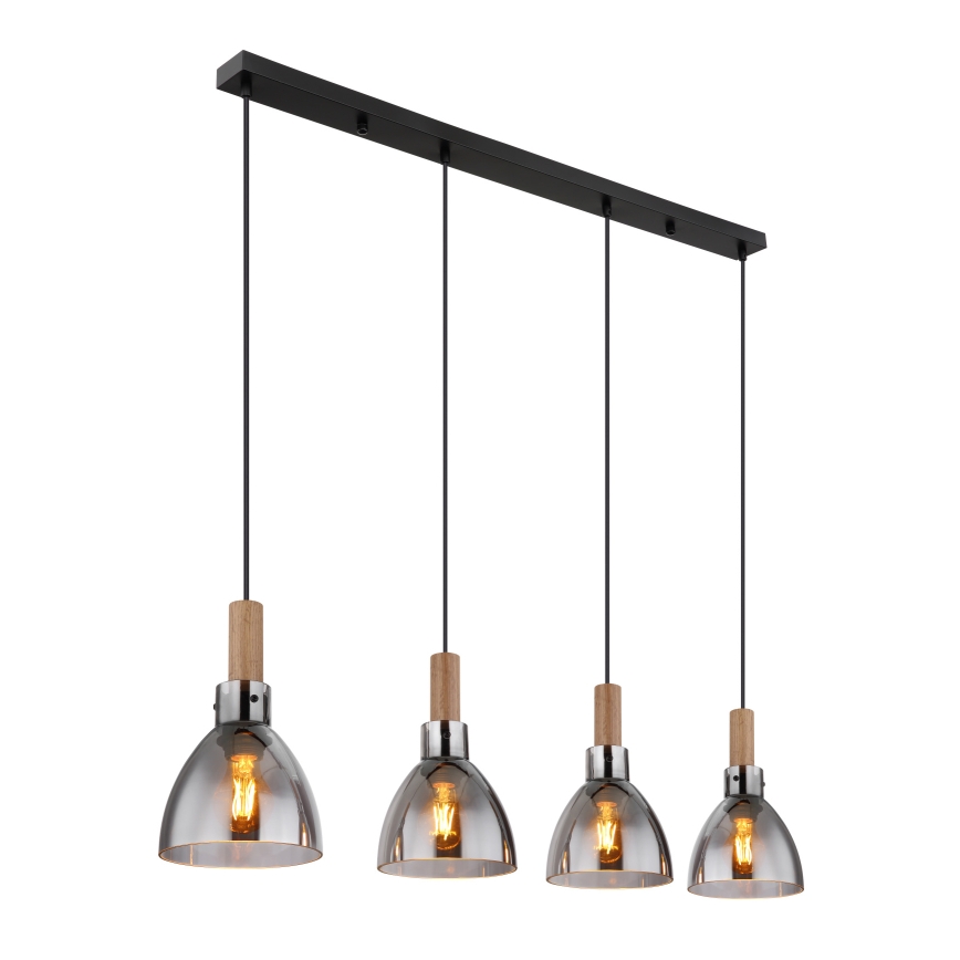 Globo 15550-4H - Κρεμαστό φωτιστικό με καλώδιο MATTEA 4xE27/6W/230V μαύρο/καπνιστό
