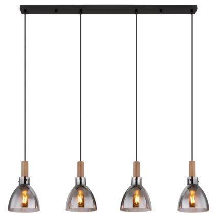 Globo 15550-4H - Κρεμαστό φωτιστικό με καλώδιο MATTEA 4xE27/6W/230V μαύρο/καπνιστό