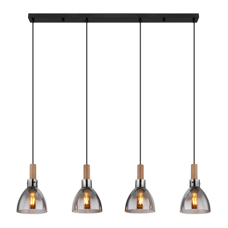 Globo 15550-4H - Κρεμαστό φωτιστικό με καλώδιο MATTEA 4xE27/6W/230V μαύρο/καπνιστό