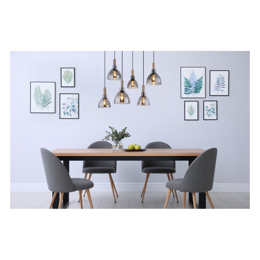 Globo - Κρεμαστό φωτιστικό με καλώδιο 6xE27/6W/230V μαύρο/καπνιστό