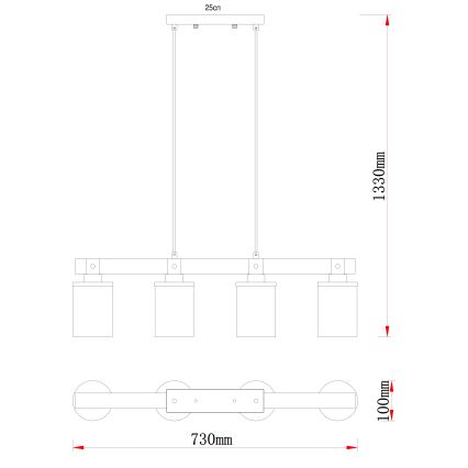 Globo - Κρεμαστό φωτιστικό οροφής 4xE27/60W/230V δρυς