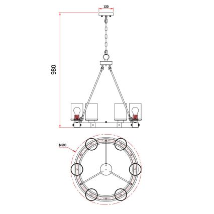 Globo - Κρεμαστό φωτιστικό οροφής 6xE27/60W/230V δρυς