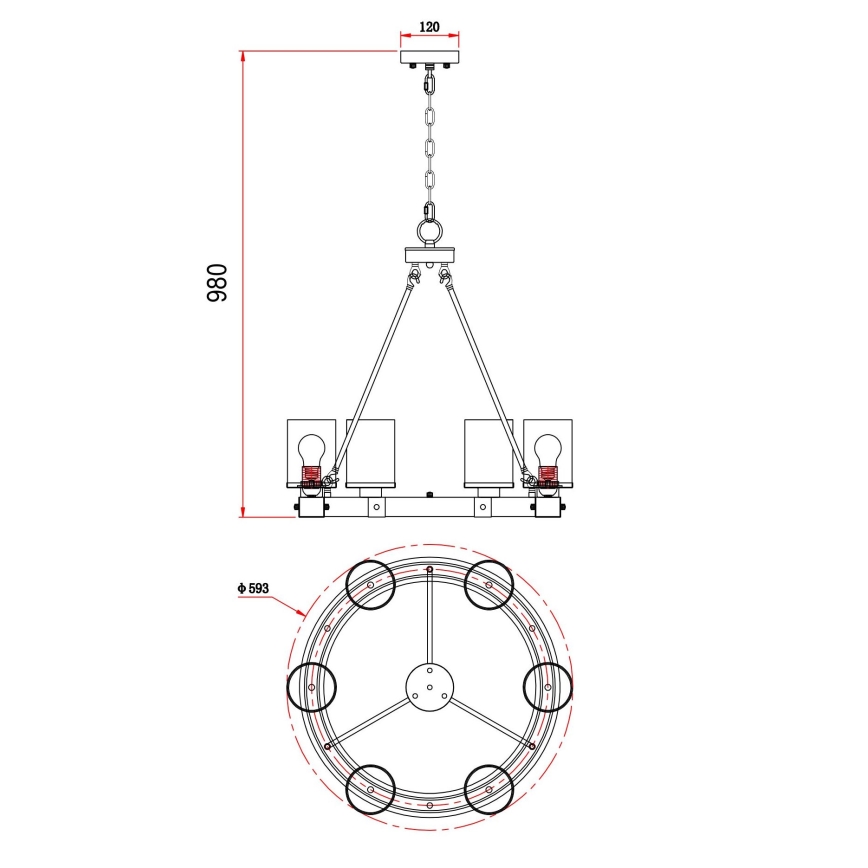Globo - Κρεμαστό φωτιστικό οροφής 6xE27/60W/230V δρυς